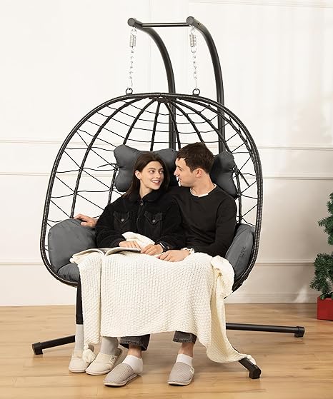 Foldable Cocoon-type Hanging Love-seat with Frame and Cushions