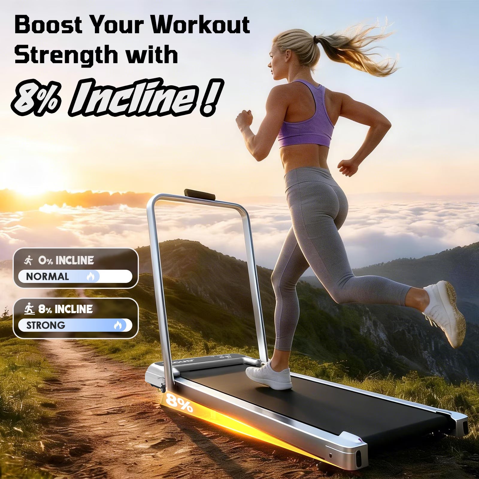 Walking Pad Treadmill With Handrail And Adjustable Incline