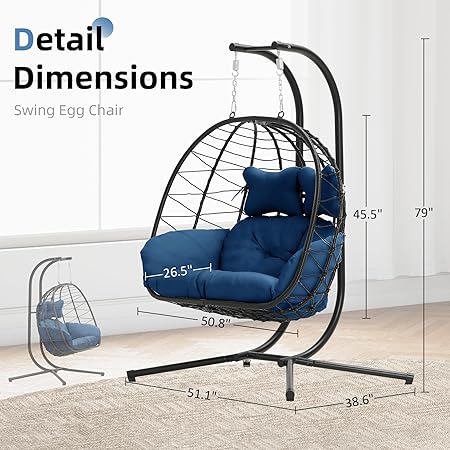 Foldable Cocoon-type Hanging Love-seat with Frame and Cushions
