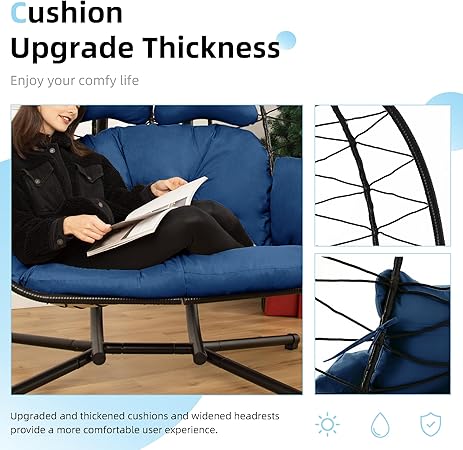 Foldable Cocoon-type Hanging Love-seat with Frame and Cushions