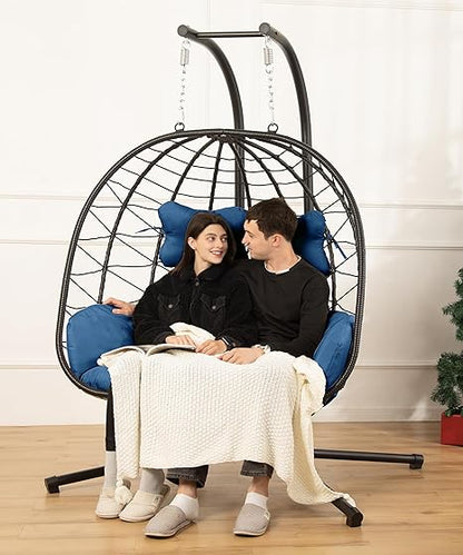 Foldable Cocoon-type Hanging Love-seat with Frame and Cushions