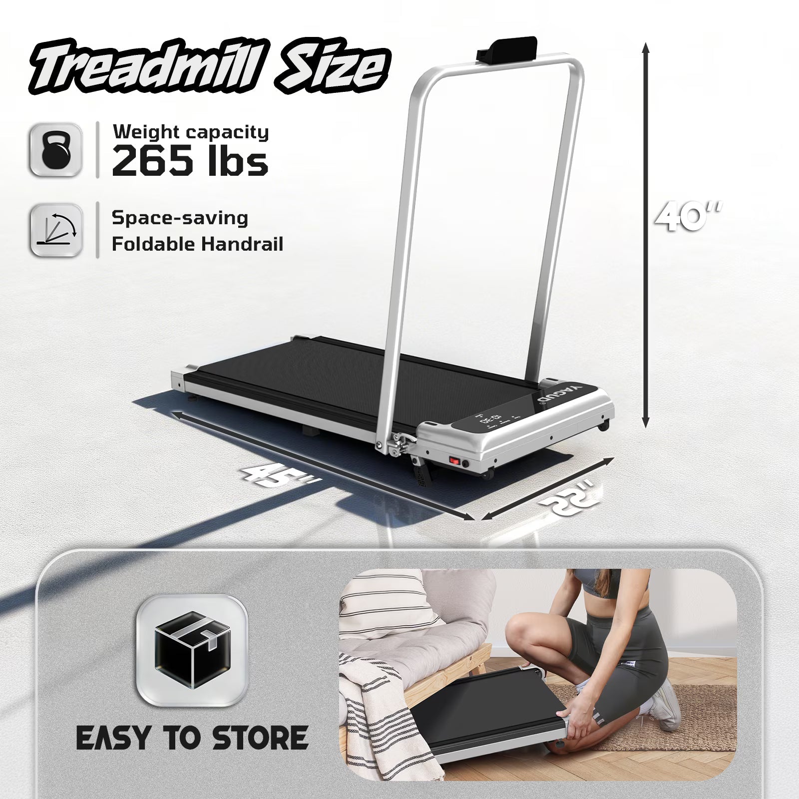 Walking Pad Treadmill With Handrail And Adjustable Incline