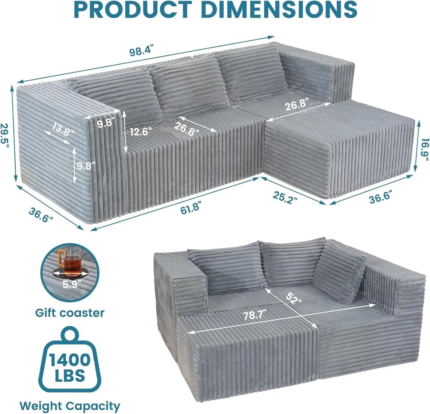 "Boneless Couch Grey" - Kanapa bez ramy Szara