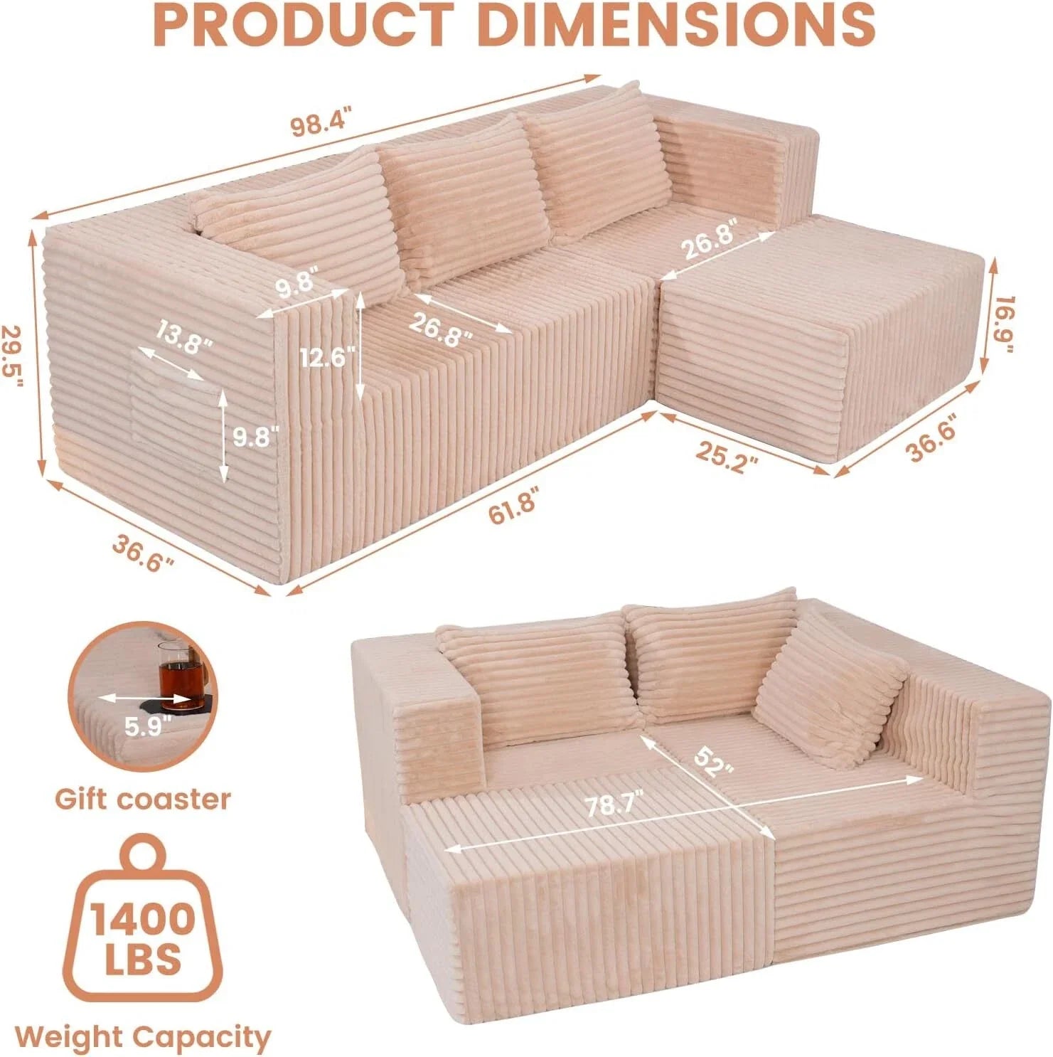 "Boneless Couch Rose" - Kanapa bez ramy Różowa